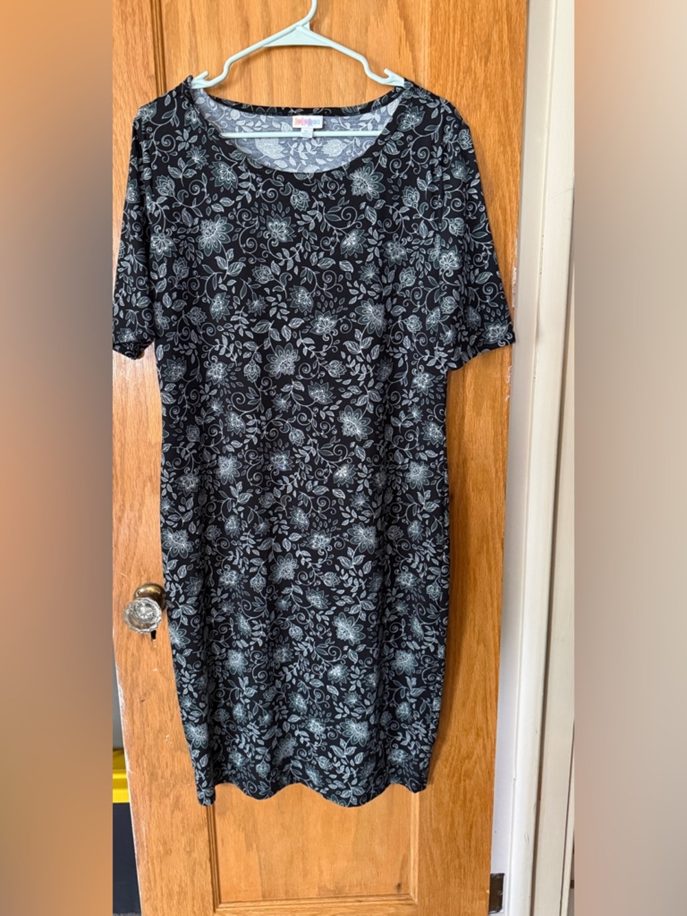 LuLaRoe Black Dress with Light Gray Floral Print